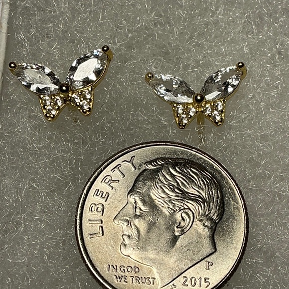 Sterling Silver Gold Tone Butterfly 🦋 Stud Earrings with - Picture 2 of 5